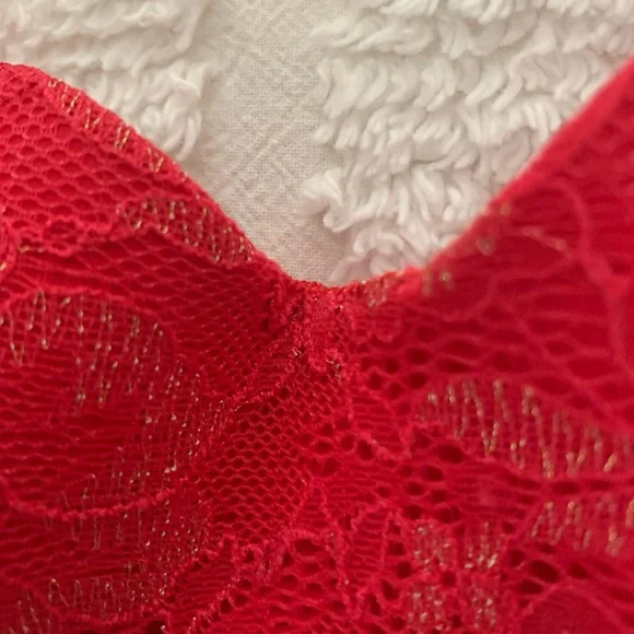 Victoria’s Secret Bra: Red Lace w/Gold Metallic Thread, Double Straps 38C - Picture 13 of 14